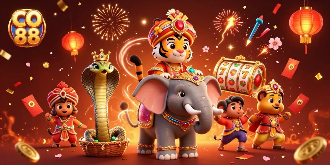 Engage in the vibrant world of CO 88 with thrilling slot reels and casino elements in action.