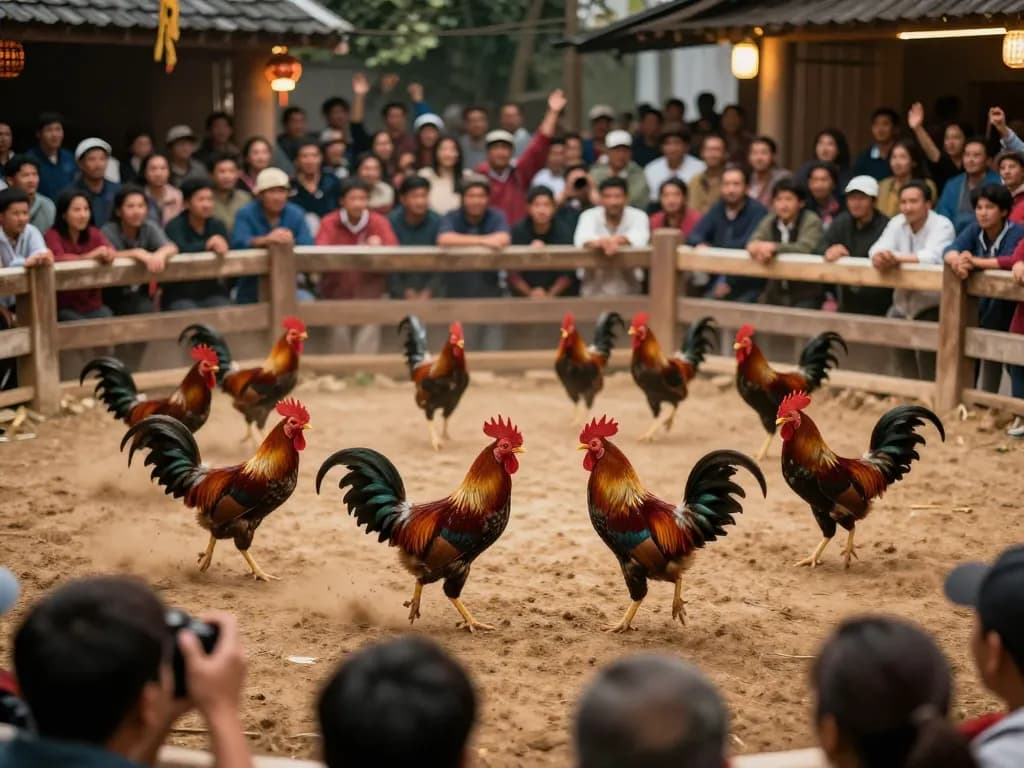 Engaging live action of gà 88 rooster fights showcasing thrilling moments in a vibrant arena setting.