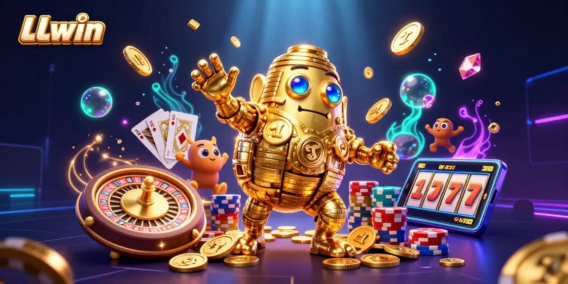 Spin to win with LLwin's spectacular 3D casino scene, showcasing vibrant games and golden treasures.
