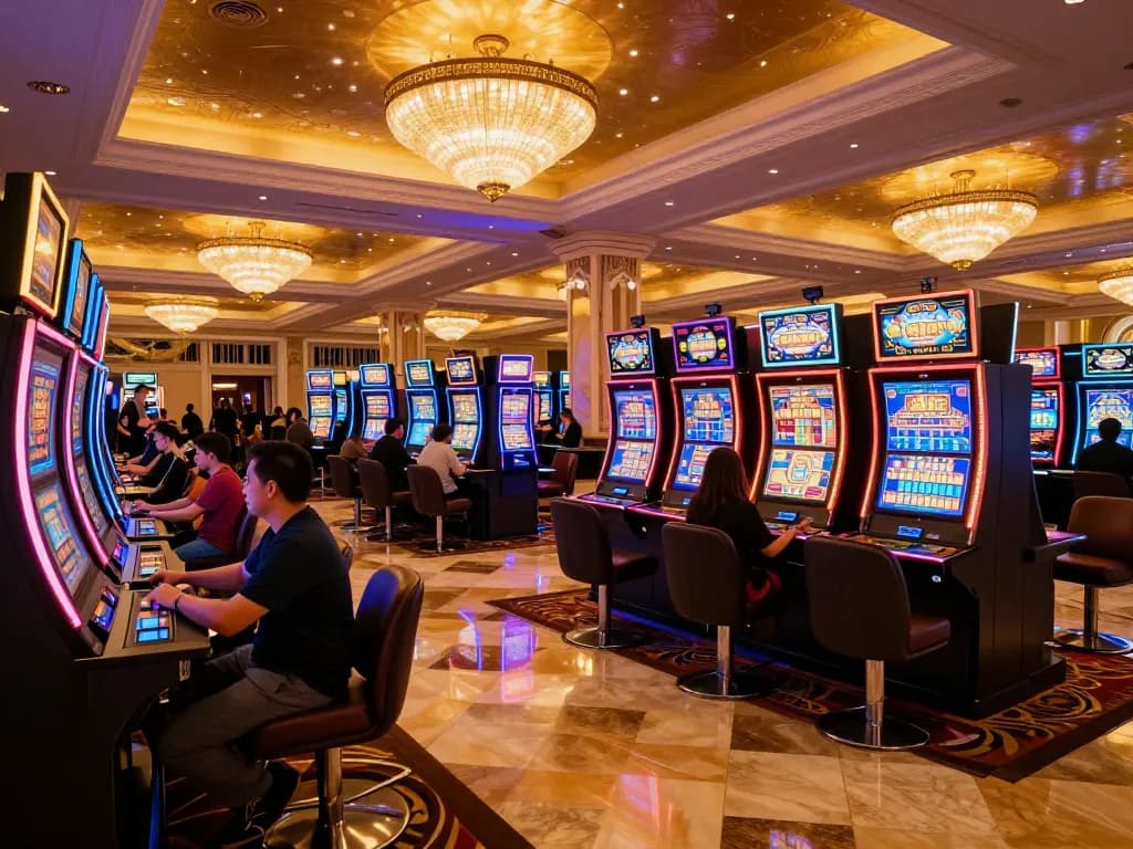 Experience the excitement of slot machines at TG88 casino with vibrant displays and lively atmosphere.