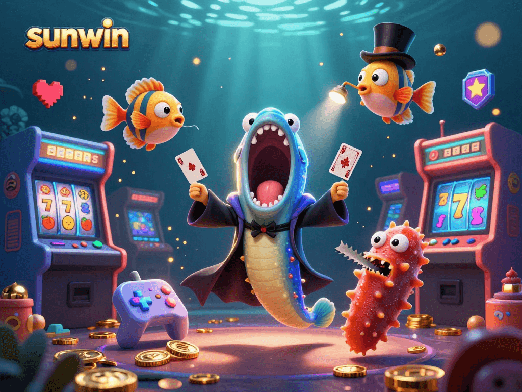 Win big with sunwin in a vibrant underwater casino magic scene featuring unique characters.