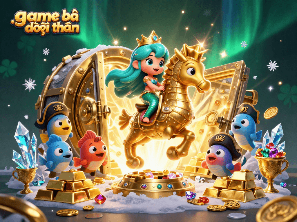 Engage in thrilling game bài đổi thưởng action with colorful characters amidst treasures and gold.