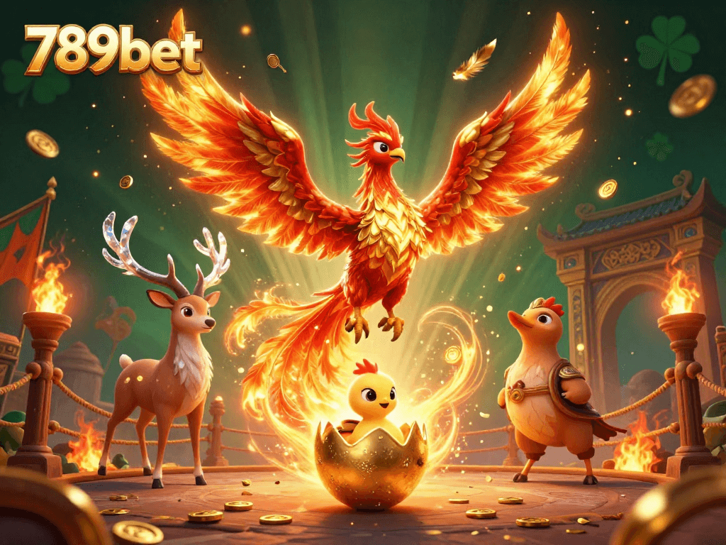 Engage with winning strategies at 789bet while witnessing a fire phoenix, golden egg, and mystical stag.