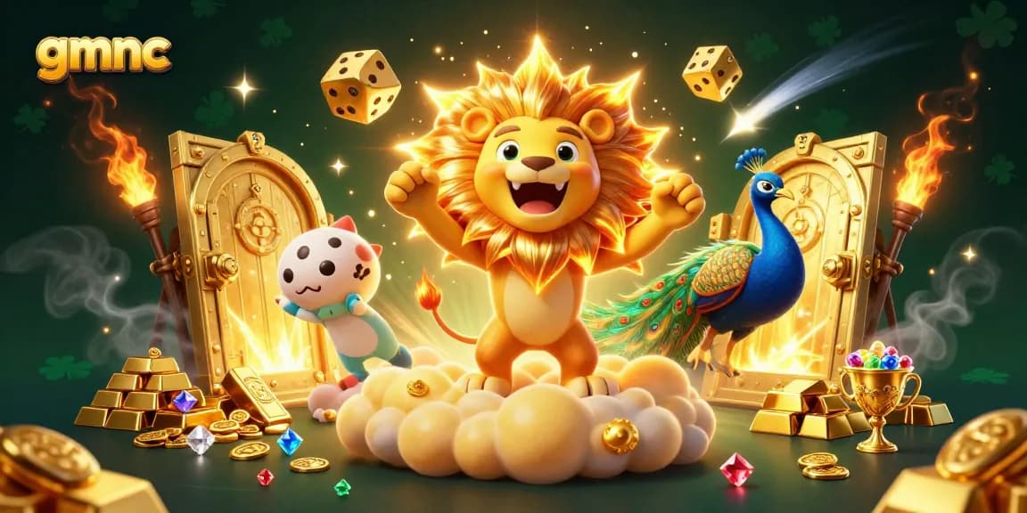 Experience thrilling wins at gmnc, featuring vibrant 3D characters amidst a treasure-filled casino scene.