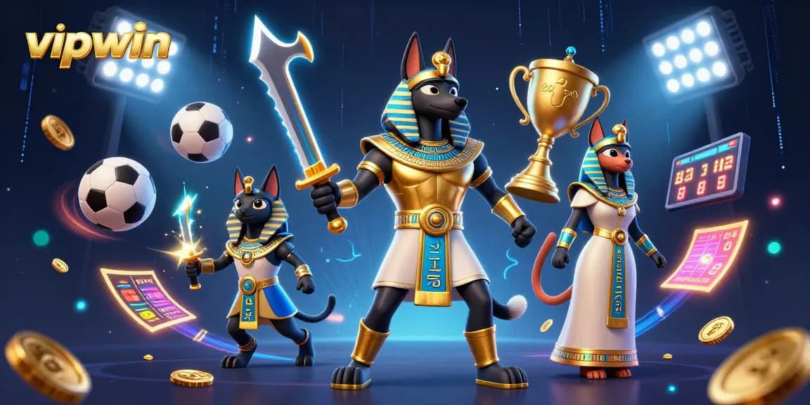 Experience vipwin's thrilling betting scene with dynamic sports elements and ancient Egyptian warriors.
