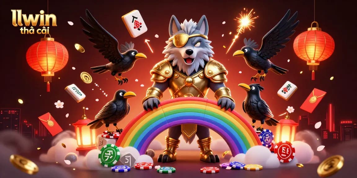 Experience gaming thrills with llwin nhà cái surrounded by vibrant casino elements and mythology.