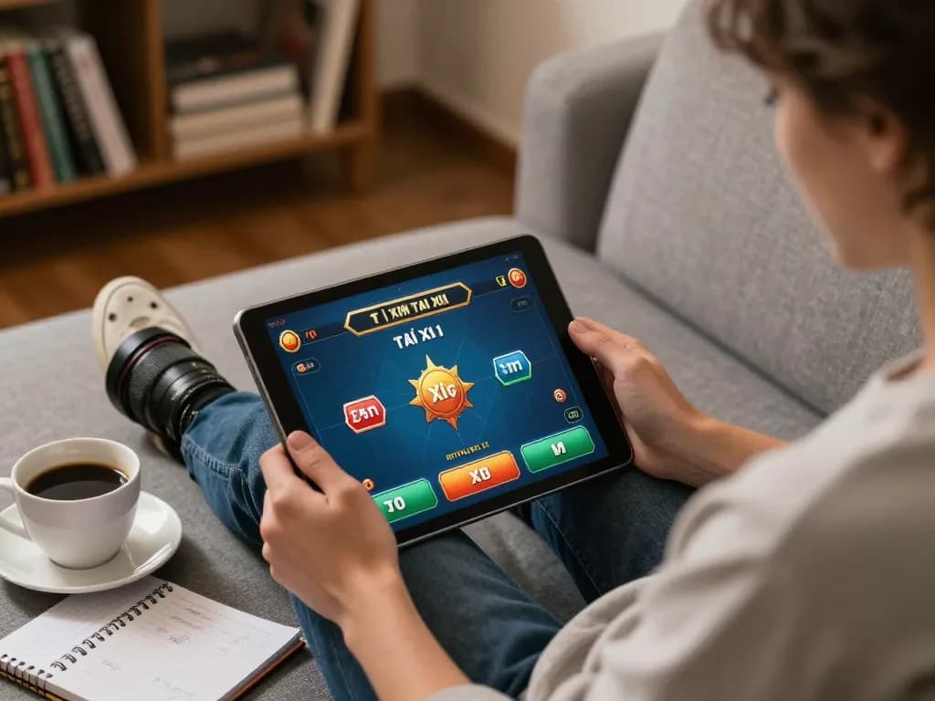The player engaged in online Tài Xỉu on their tablet, exploring strategies at taixiuonlinego.