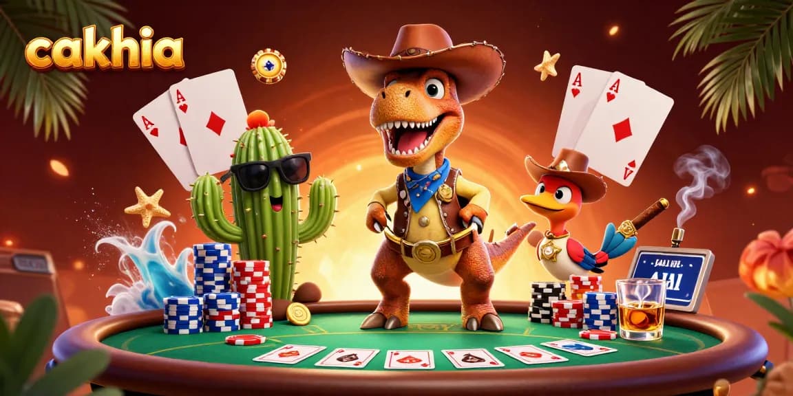 Join the thrilling action at cakhia with our captivating poker scene featuring a dinosaur and friends.