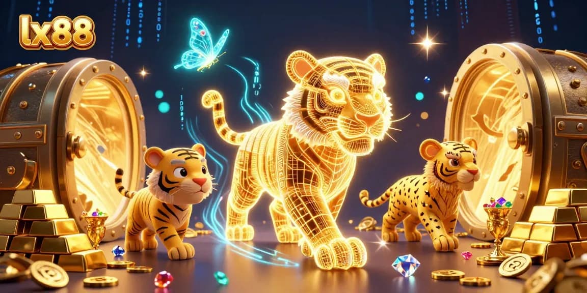 Experience thrilling gameplay at lx88 with a vibrant 3D digital casino featuring a powerful golden tiger.