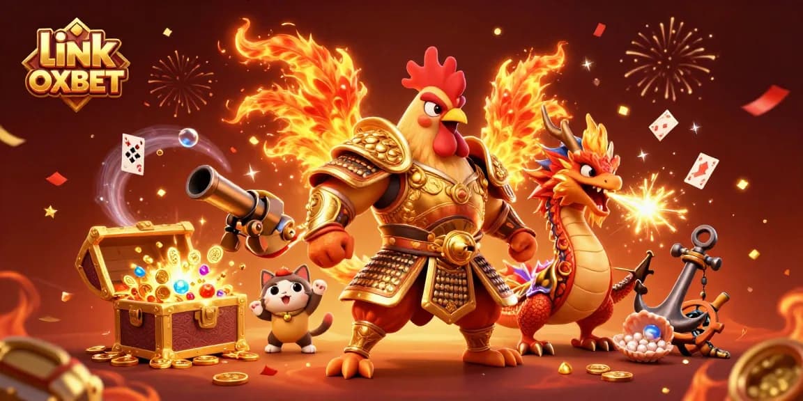 Engage in thrilling gameplay with link OXBET, featuring a dynamic casino scene with colorful gems and festive elements.