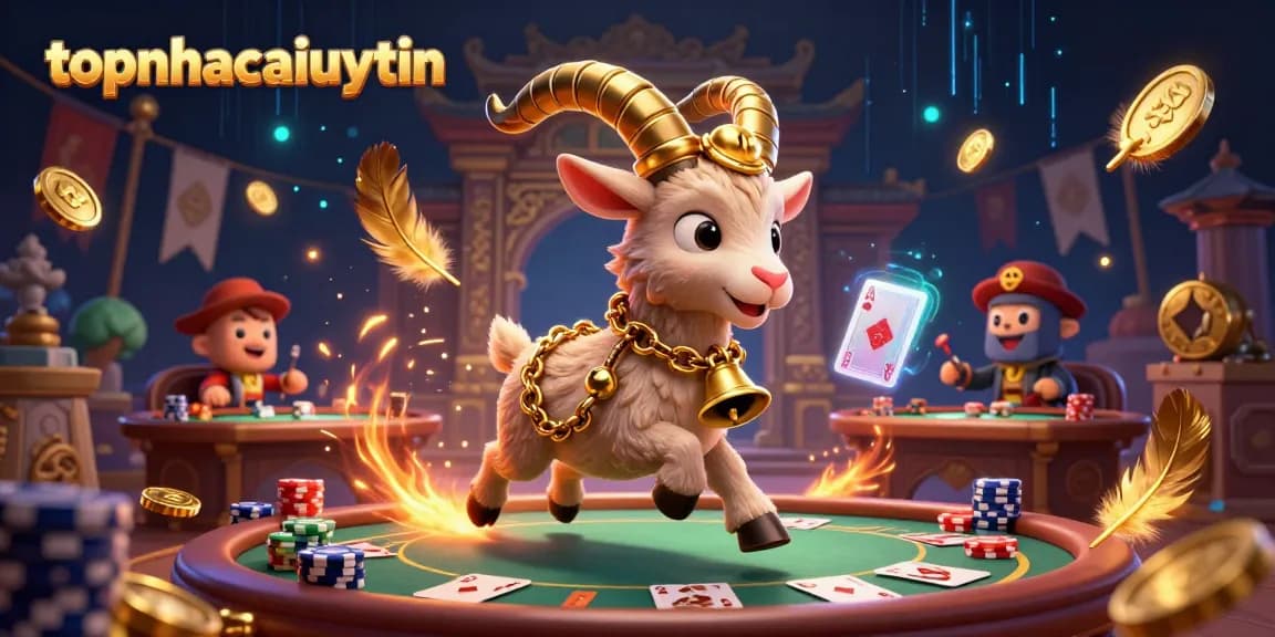 topnhacaiuytin showcases a vibrant casino scene with playful characters engaged in lively card games.