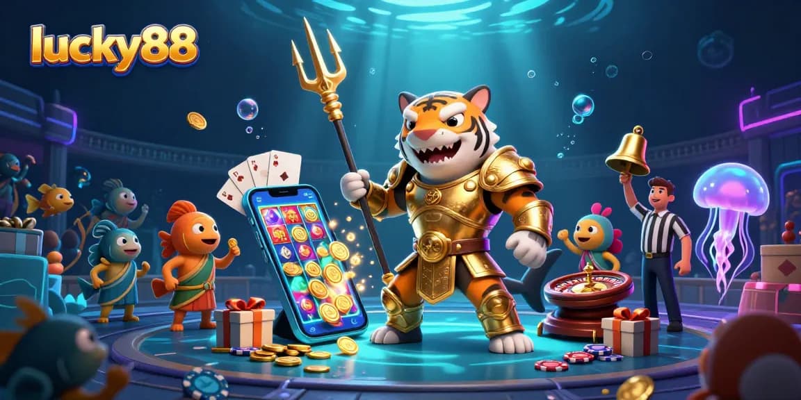 Immerse in the lively underwater colosseum of lucky88, where a fierce tiger shark leads the gambling action.
