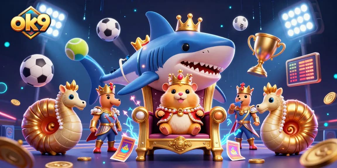 Experience the thrill of betting with ok9's dynamic casino scene showcasing fierce characters and engaging elements.