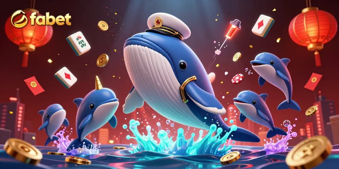 Experience winning thrills with fabet as whales and dolphins celebrate in a vibrant casino atmosphere.