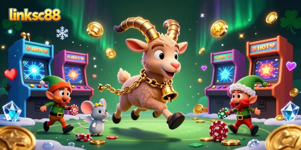 Experience thrilling gaming at link sc88 with festive characters celebrating a holiday-horror casino filled with lights and excitement.