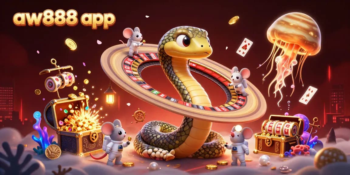 Win exciting rewards with the aw888 app in this vibrant 3D casino scene with unique characters.