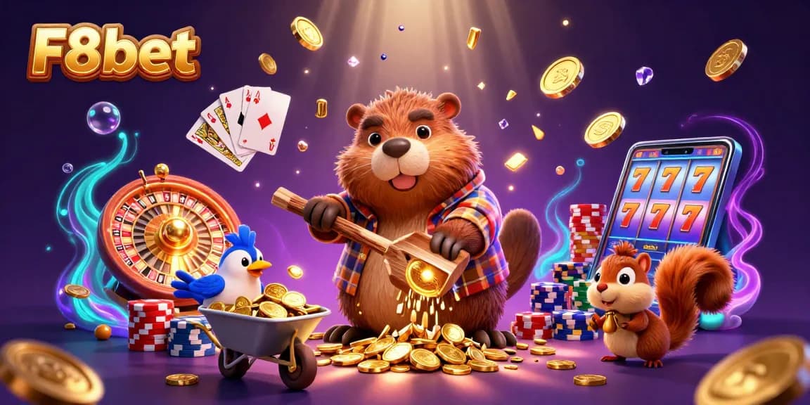 Experience thrilling wins at F8bet with this vibrant casino-themed 3D illustration.