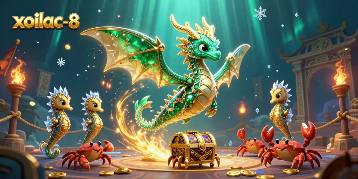 Xoilac-8 offers immersive underwater casino adventures, featuring ornate sea creatures amidst glimmering treasures.