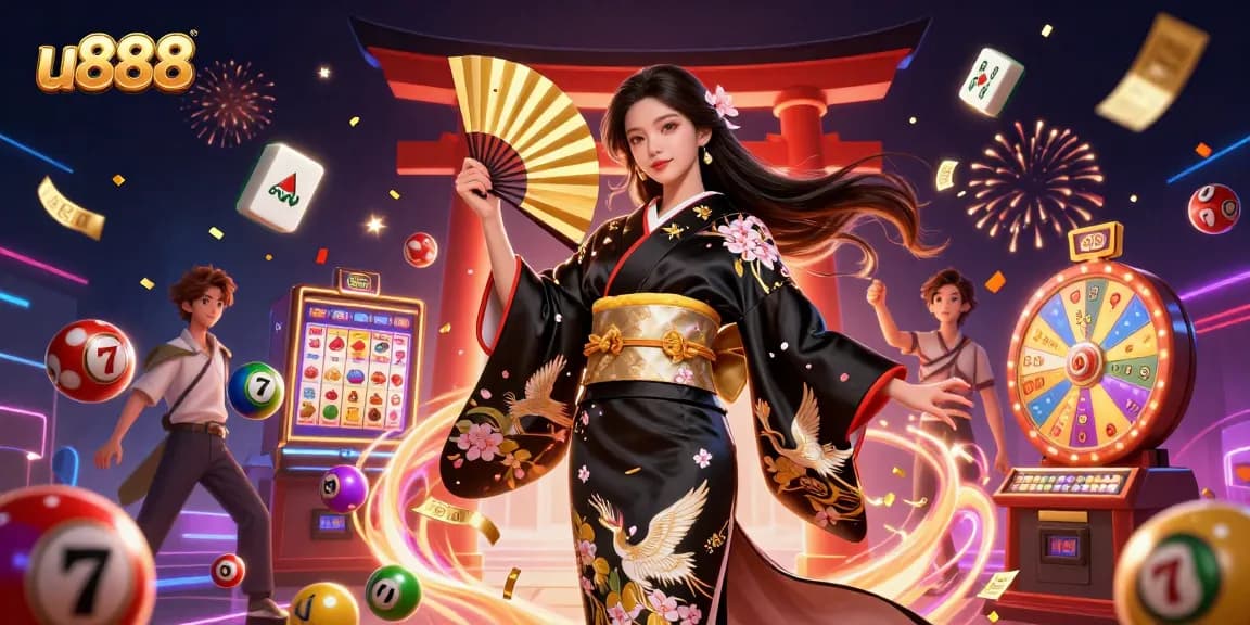 Experience thrilling gameplay with u888 in this vibrant 3D casino scene filled with dynamic gambling elements.