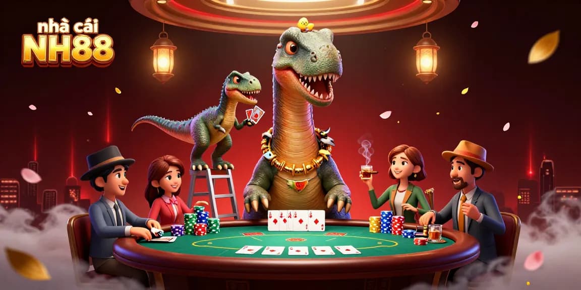 Engage in thrilling poker action at nhà cái NH88 with vibrant casino vibes and dynamic characters.
