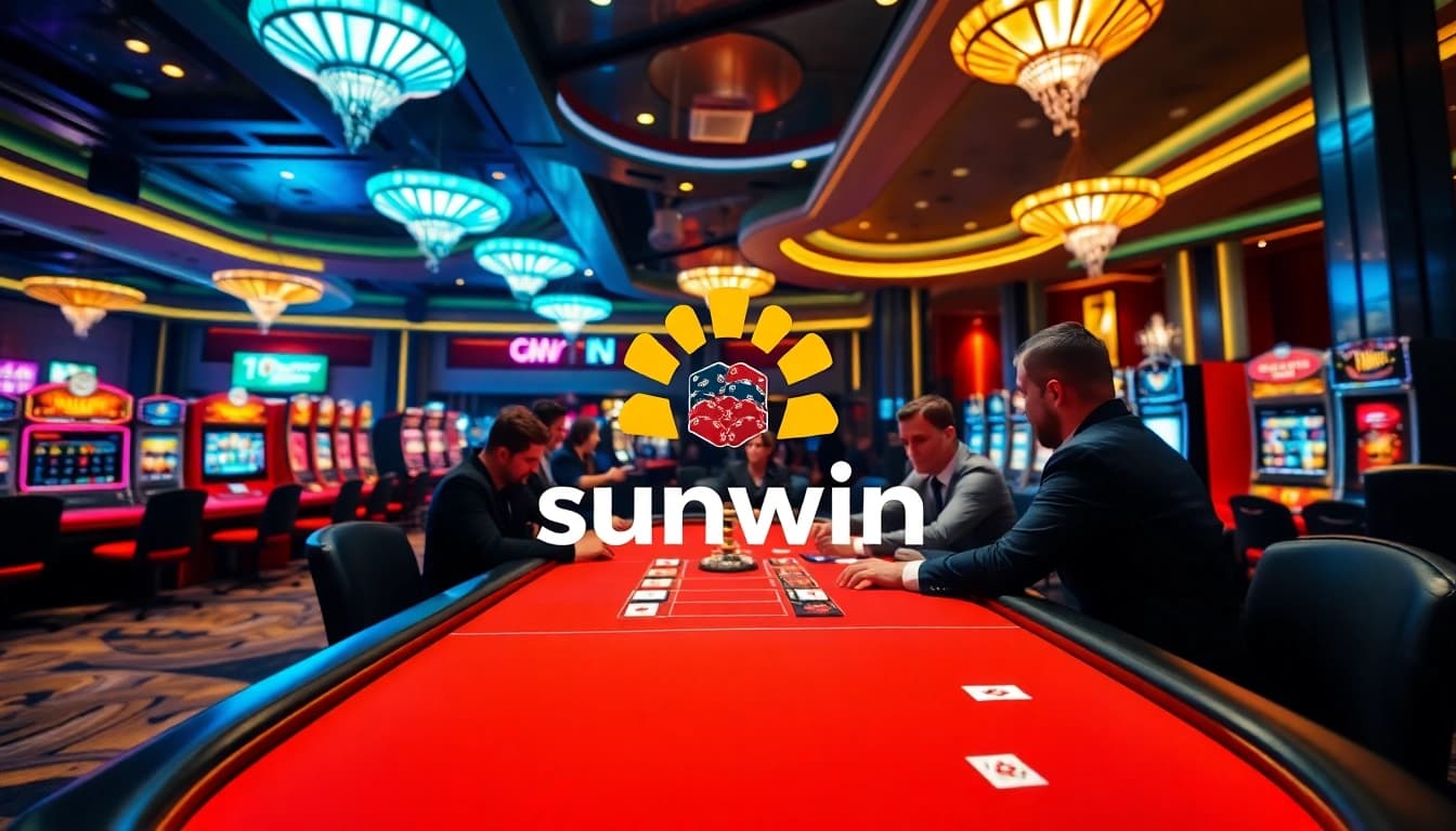 Experience thrilling gameplay at a sunwin poker table in a vibrant casino atmosphere.
