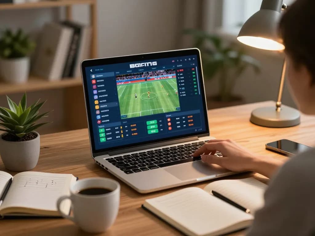Experiência de apostas esportivas HH55 em um laptop com odds dinâmicas e ambiente aconchegante em casa