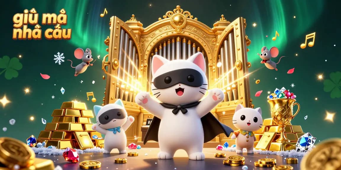 Experience the magic of giải mã nhà cái with a whimsical 3D casino scene filled with treasures.