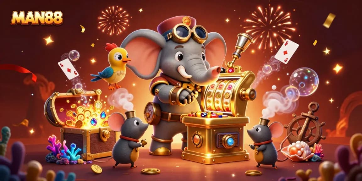 Spin the golden slot machine at MAN88, featuring vibrant characters and underwater treasures.