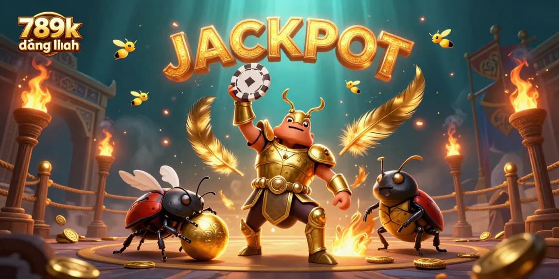 Experience thrilling wins with 789k đăng nhập, featuring cartoon beetles in a dynamic casino scene.