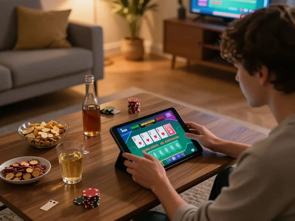 Player enjoying blackjack on Jogoluck from the comfort of home, showcasing online gaming experience