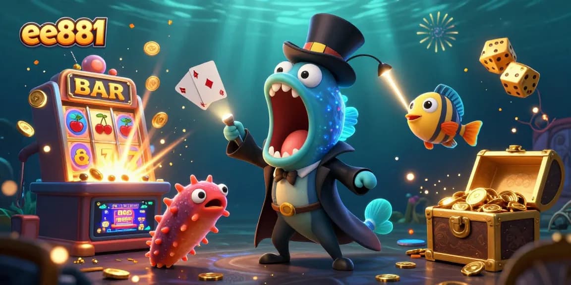 Join the excitement at ee881 with vibrant casino magic featuring a bioluminescent eel and anglerfish.
