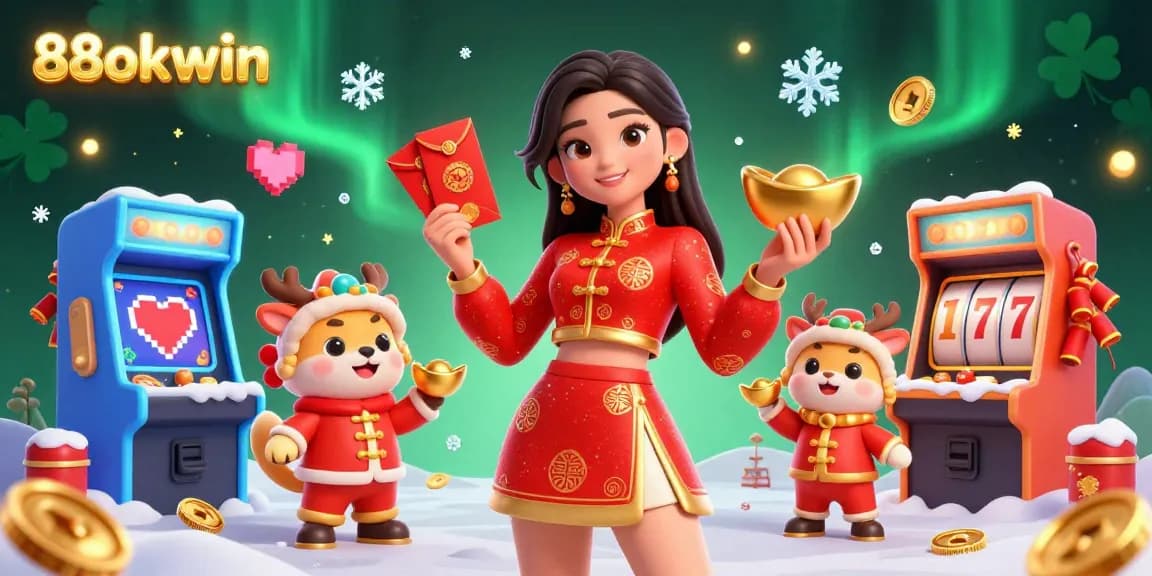 Experience the excitement of 88okwin with vibrant characters celebrating the Lunar New Year in a casino-themed scene.