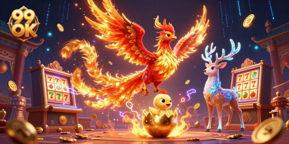 Experience the thrill of 99 OK casino with a captivating phoenix and rich gaming elements in action.