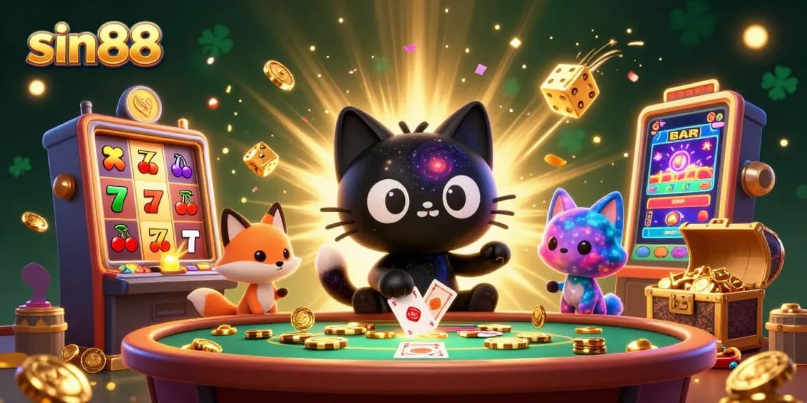 Engage with sin88's cosmic casino as the black hole cat attracts winnings and excitement.