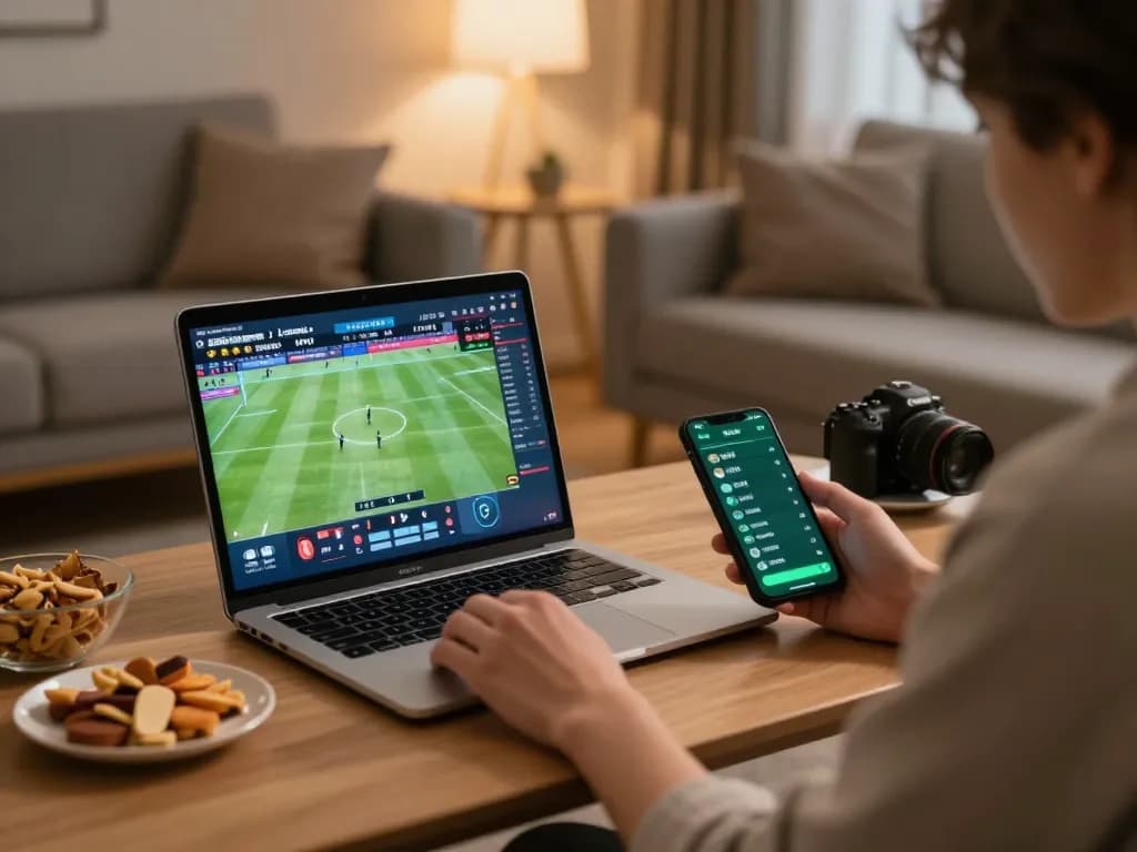 Person engaging in live sports betting through ta88ai.com on laptop, demonstrating strategic focus and excitement.