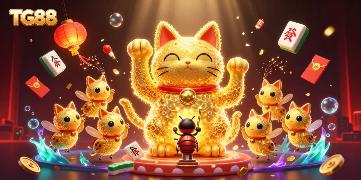 Experience exciting wins with TG88's vibrant lucky cat and casino-themed illustration.