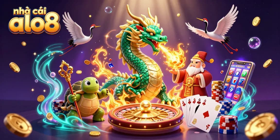Engage with nhà cái alo8 through a vivid 3D illustration embodying gaming excitement and energy.