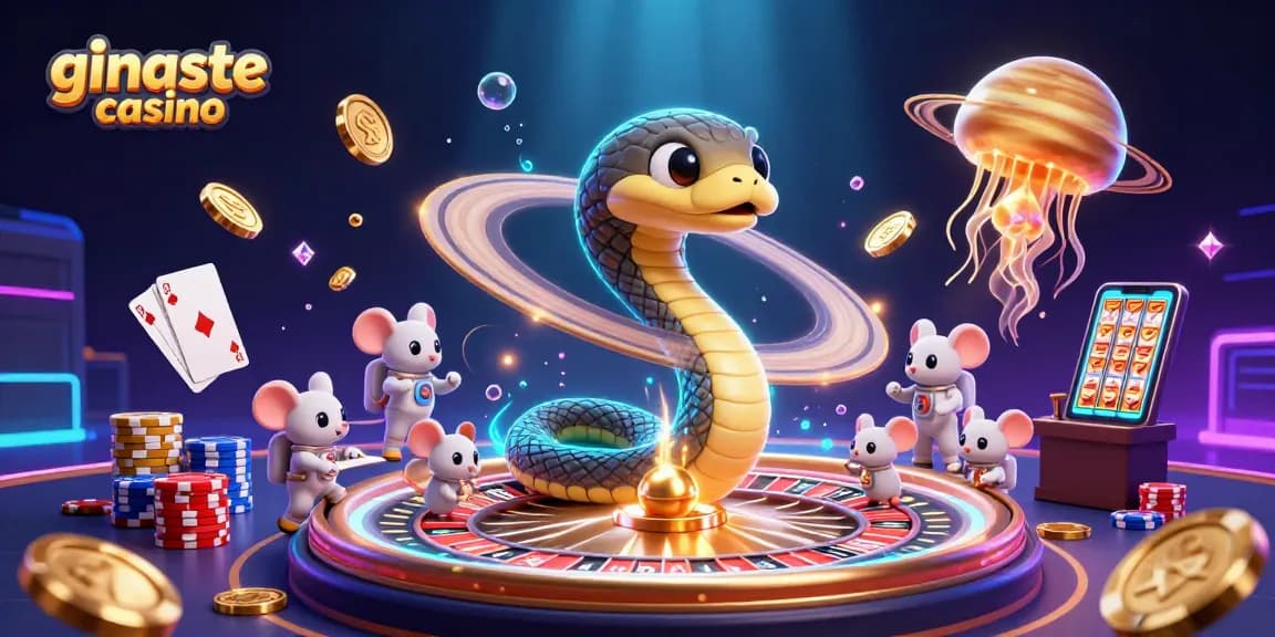 Experience gaming fun with ginaste casino as whimsical mice place bets on a cosmic roulette.