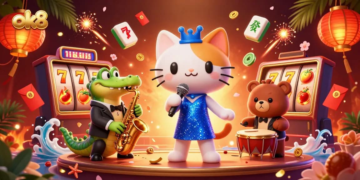 Engage with exciting casino games at ok8 featuring vibrant characters and dynamic slot reels.