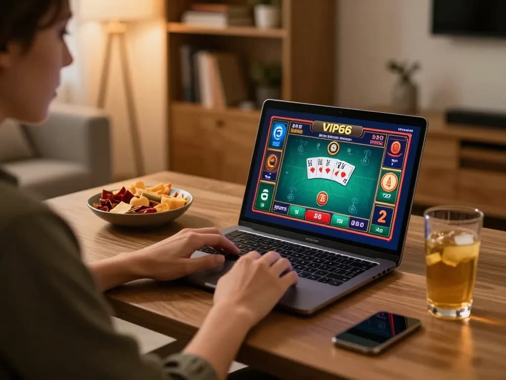 Engaging gameplay on vip66’s online platform in a cozy home setting.