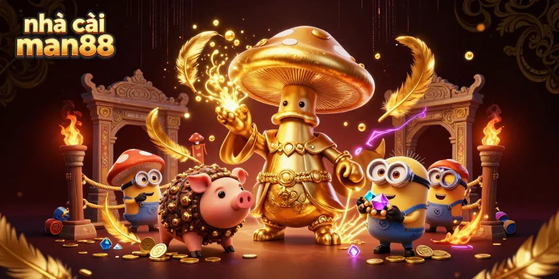 Experience the magical world of nhà cái man88, where the golden mushroom wizard channels magic amidst treasure and excitement.
