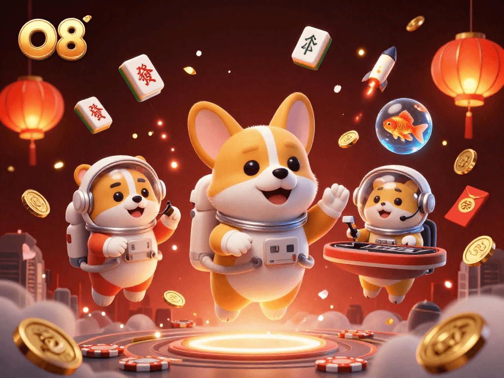 Experience O8's vibrant gaming scene with a 3D illustration showcasing unique casino elements.