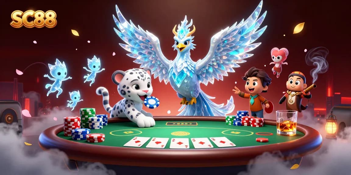 Experience thrilling moments with SC88 at a lively poker table surrounded by enchanting characters.