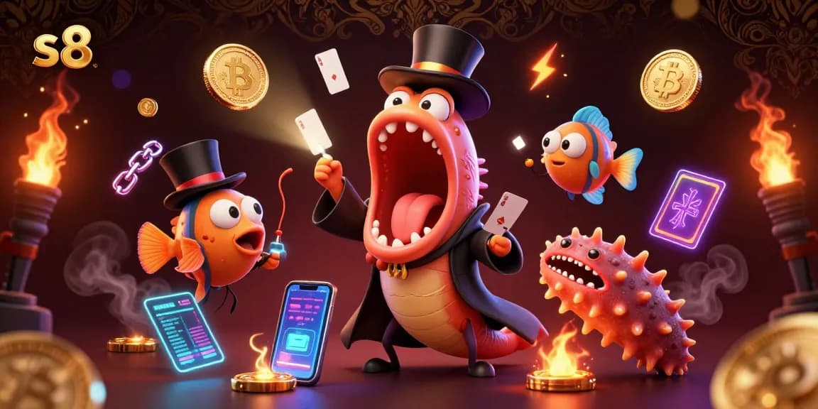 Experience the thrilling magic of s8 casino with vibrant characters and crypto elements.
