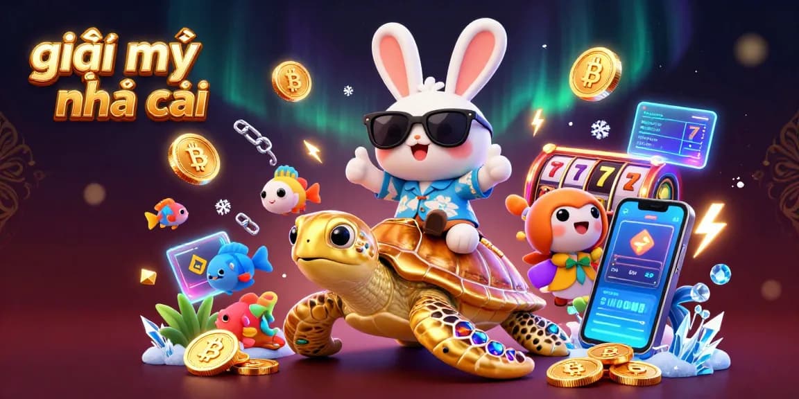 Test your luck with giải mã nhà cái in this vibrant 3D casino-themed illustration showcasing a lucky rabbit and golden turtle.