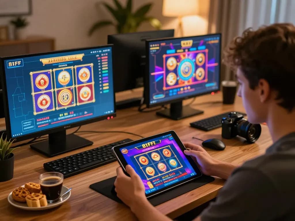 A user engages with the 81FF casino platform on a tablet, illustrating online gambling excitement and gameplay.