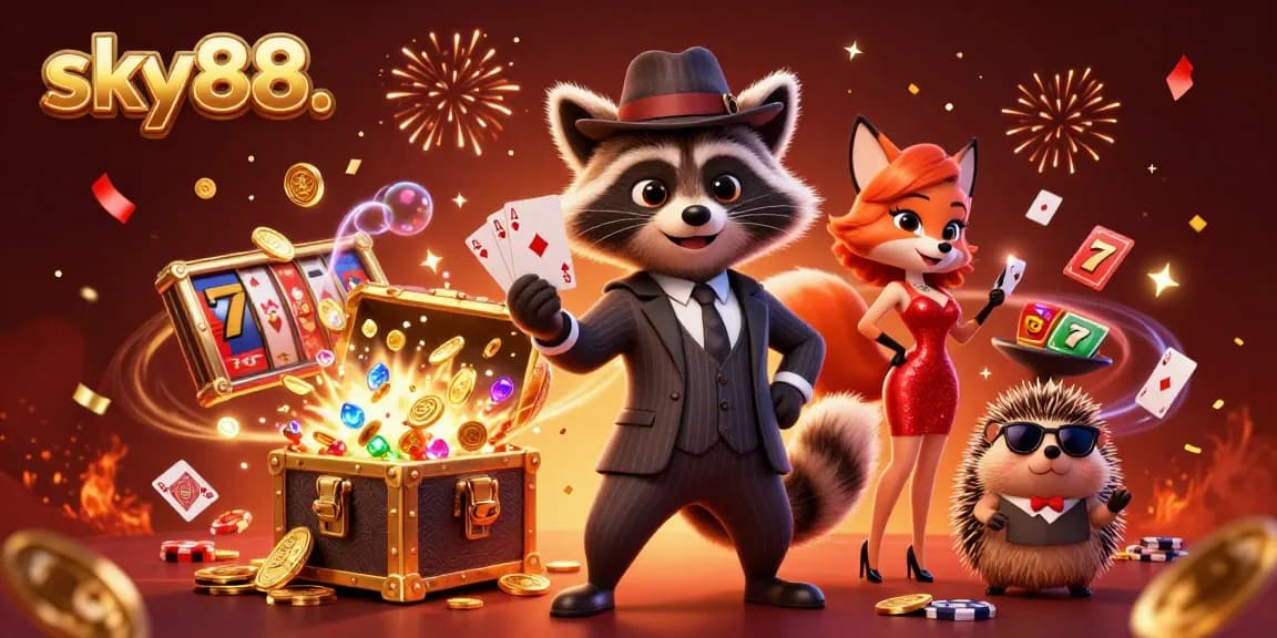Experience thrilling wins at sky88. with lively casino characters amidst a vibrant gaming atmosphere.
