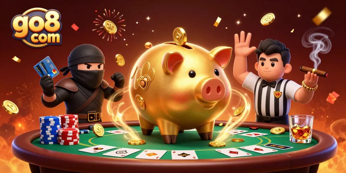 Engage in thrilling gameplay at go8 com with lively characters and casino elements in a vibrant 3D illustration.