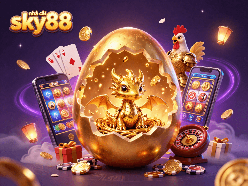 Play and win at nhà cái sky88 with a stunning 3D dragon on poker chips.