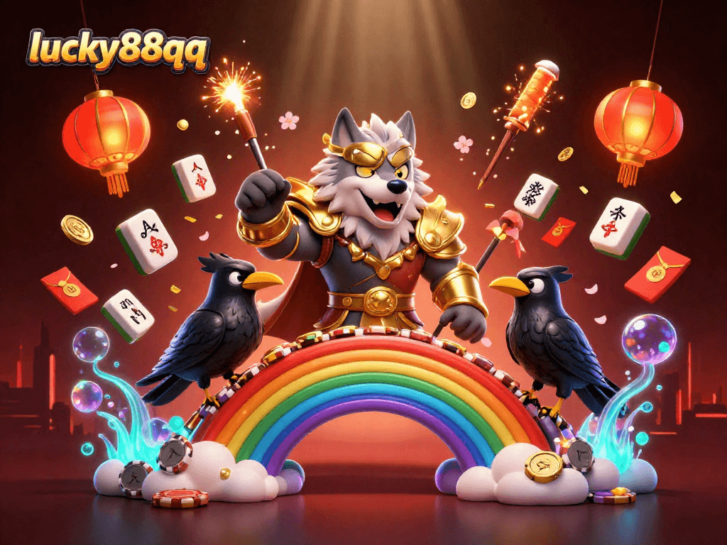 Experience the thrill of lucky88qq casino adventures with Odin and his ravens on a vibrant chip bridge.